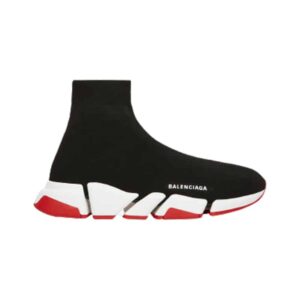 BALENCIAGA SPEED 2.0 SNEAKER IN BLACK, WHITE AND RED RECYCLED KNIT – BB144