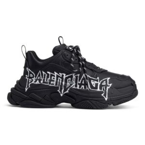 BALENCIAGA TRIPLE S SNEAKER IN BLACK AND WHITE DIY METAL ARTWORK PRINTED COWSKIN – BB270
