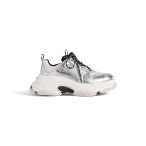 BALENCIAGA WOMEN’S TRIPLE S SNEAKER IN BLACK/WHITE/SILVER – BB256