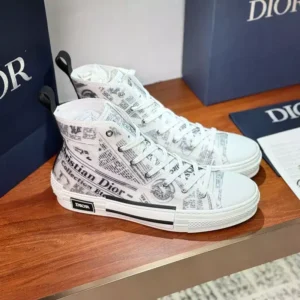 DIOR B23 HIGH-TOP SNEAKERS UNISEX NEWSPAPER CANVAS WHITE – CD161