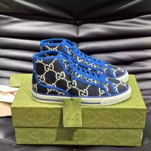 GUCCI TENNIS 1977 HIGH-TOP SHOES SNEAKERS IN BLACK/BLUE – GC284