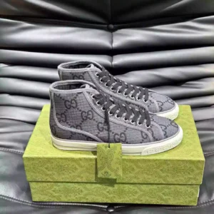 GUCCI TENNIS 1977 HIGH-TOP SHOES SNEAKERS IN BLACK/DARK GRAY – GC283