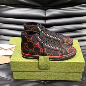GUCCI TENNIS 1977 HIGH-TOP SHOES SNEAKERS IN BLACK/RED – GC285