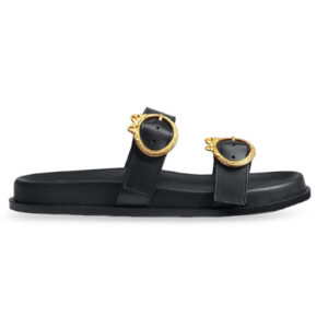 Christian Dior Women's Medaillon Buckle Slide Cognac Black