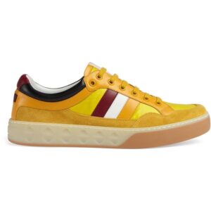 GUCCI MEN’S YELLOW LEATHER AND NYLON SNEAKERS – GC63