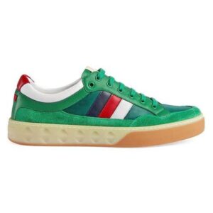 GUCCI MEN’S GREEN LEATHER AND NYLON SNEAKERS – GC61