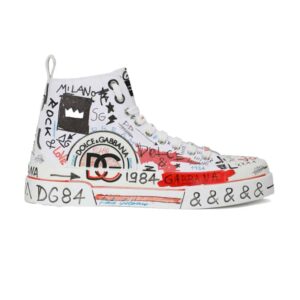 DOLCE AND GABBANA HAND-PAINTED GRAFFITI CANVAS PORTOFINO LIGHT MID-TOP SNEAKERS – DG111