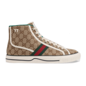 GUCCI TENNIS 1977 HIGH-TOP SNEAKERS IN BEIGE AND EBONY GG CANVAS – GC100