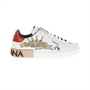 DOLCE AND GABBANA LEATHER ROYAL LOVE PRINT SNEAKERS IN WHITE – DG103