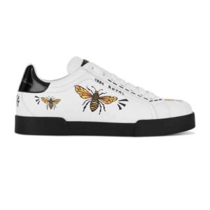 DOLCE AND GABBANA PORTOFINO WASP PRINT SNEAKERS IN WHITE – DG104