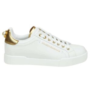 DOLCE & GABBANA SNEAKERS PORTFINO IN BLACK LEATHER WITH PERLA LOGATA – DG20