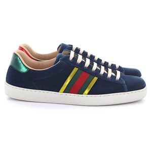 GUCCI ACE SNEAKER VELVET BLUE METALLIC STRIPE – GC40