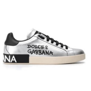 DOLCE AND GABBANA LOGO PRINT POSITANO LEATHER SNEAKERS – DG94