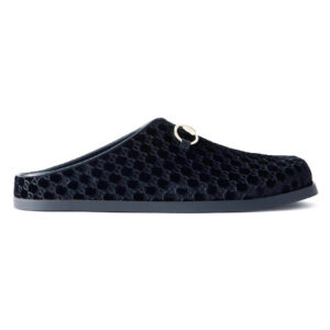 Gucci Women's Horsebit-detailed Leather-trimmed Velvet Slippers 837130 Black