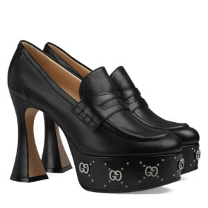 Gucci Women's Platform Loafer With GG Studs 759775 Black