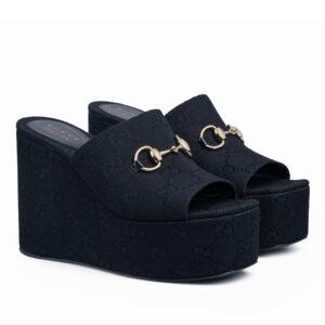 Gucci Women's Horsebit Wedge Sandals Apricot
