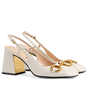 Gucci Women's Ladies Horsebit Back Lace-up Mid-heel Pumps 643892 Cream